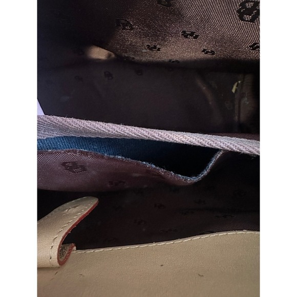 Vintage Dooney & Bourke Satchel Bag DB Monogram Tan Leather Trimmed Zip Top - Picture 8 of 10